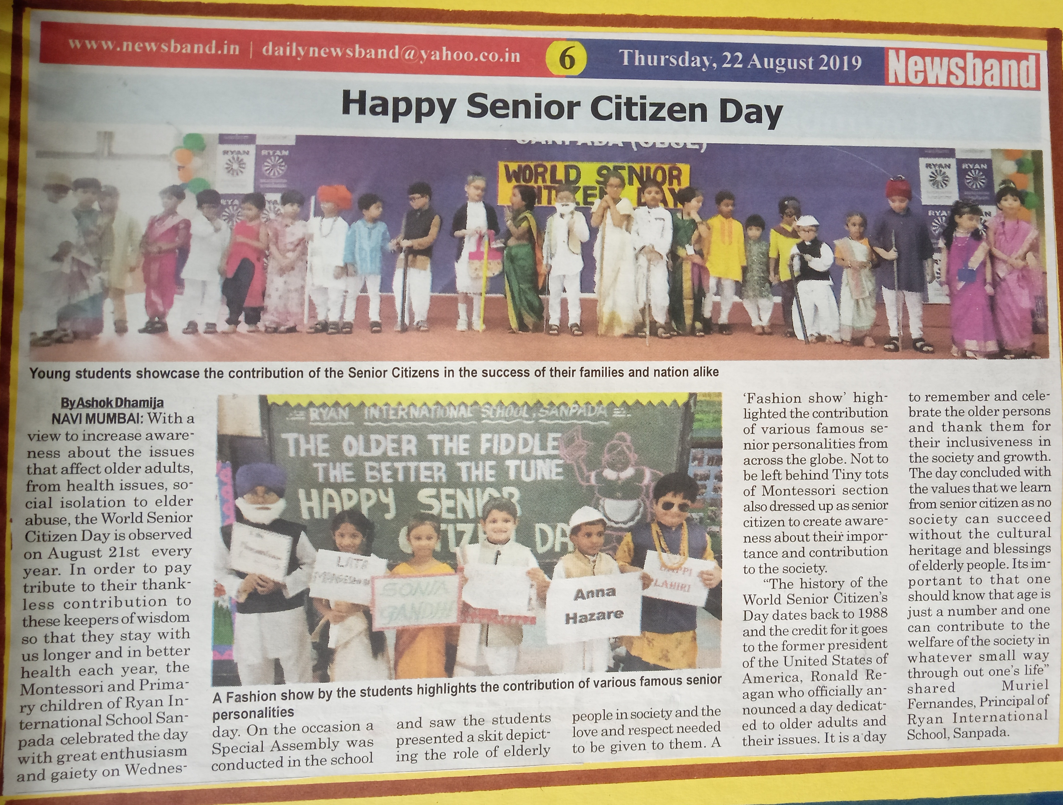 Senior Citizen Day was featured in Newsband - Ryan International School, Sanpada